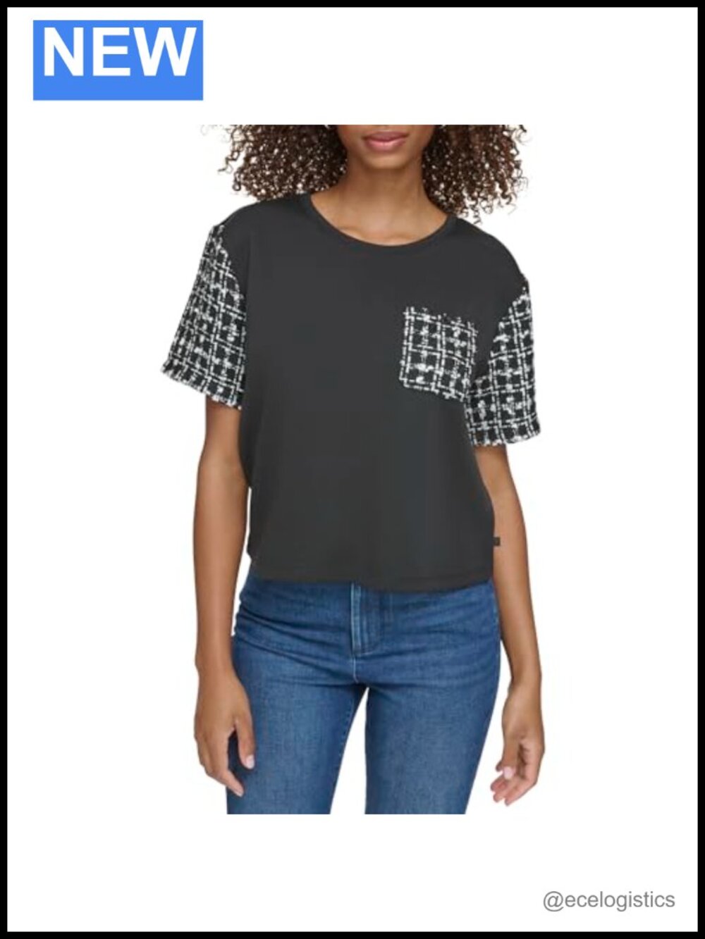 Karl Lagerfeld Cropped Tweed Jacket Style Top Long Sleeve Cotton Blend